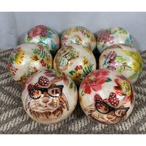 Lot of 8 Pier 1 Imports Capiz Bunny Floral Easter Decorative Spheres Eggs